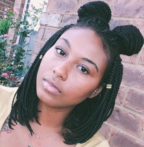 Two Buns Half Updo For Bob Braids