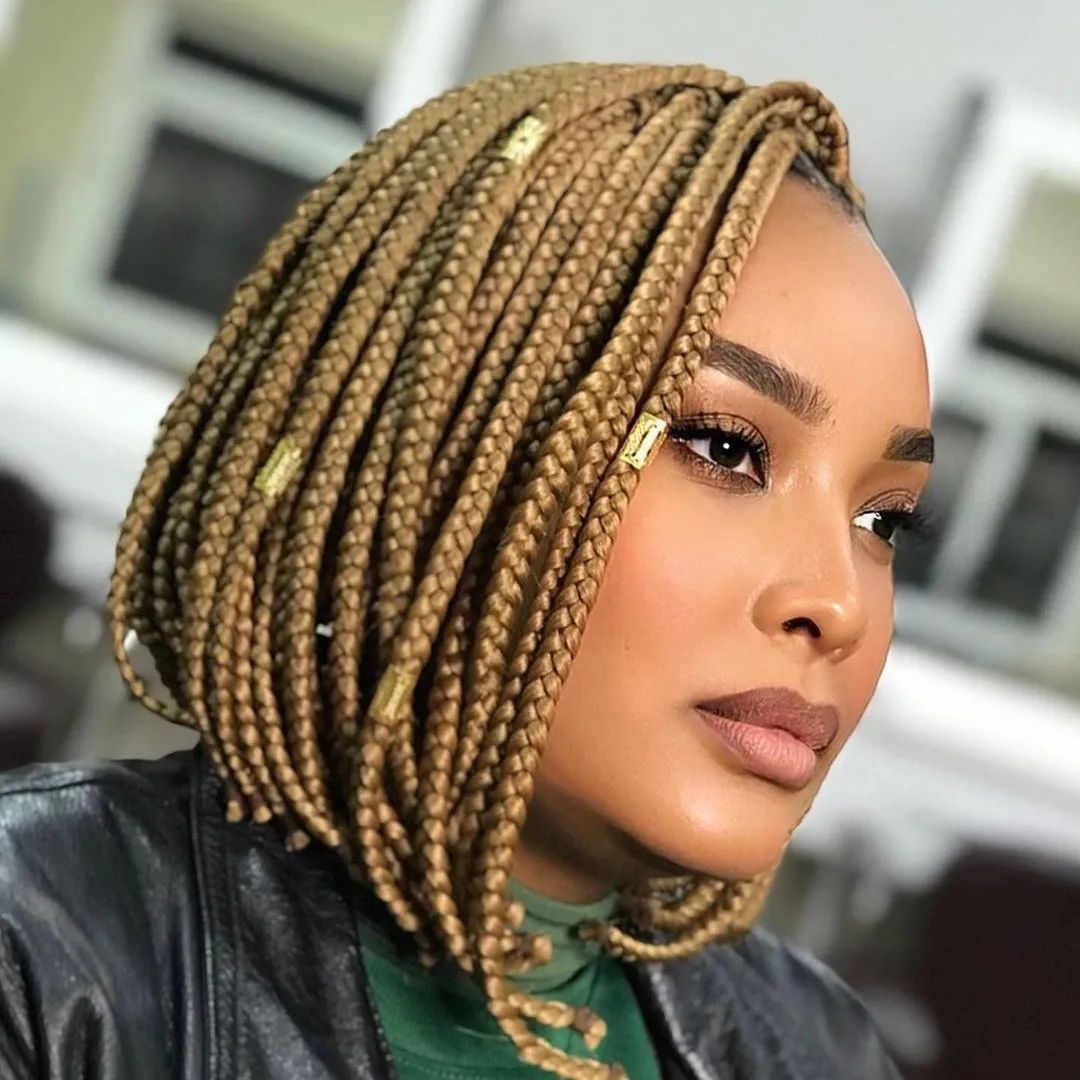 Rounded Caramel Braided Bob