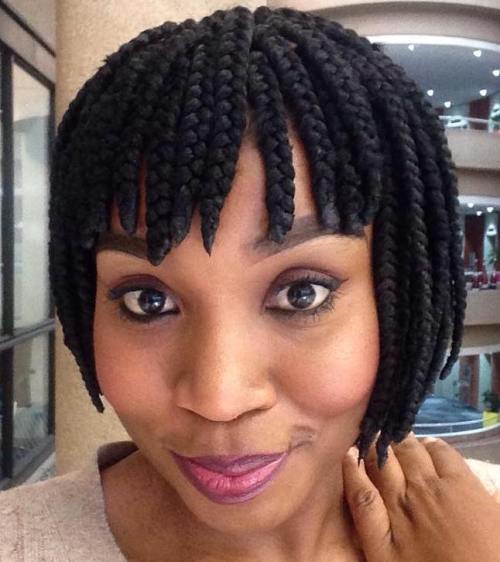 Short Box Braided Bob With Straight Bangs