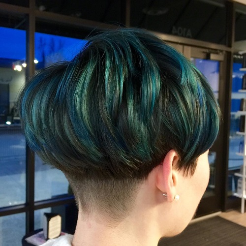 Layered Bowl Cut With Blue And Teal Highlights