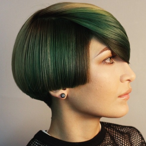 Asymmetrical Bob With Pastel Green Balayage