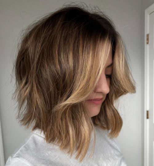 Brown Bob with Shadow Roots and Blonde Highlights