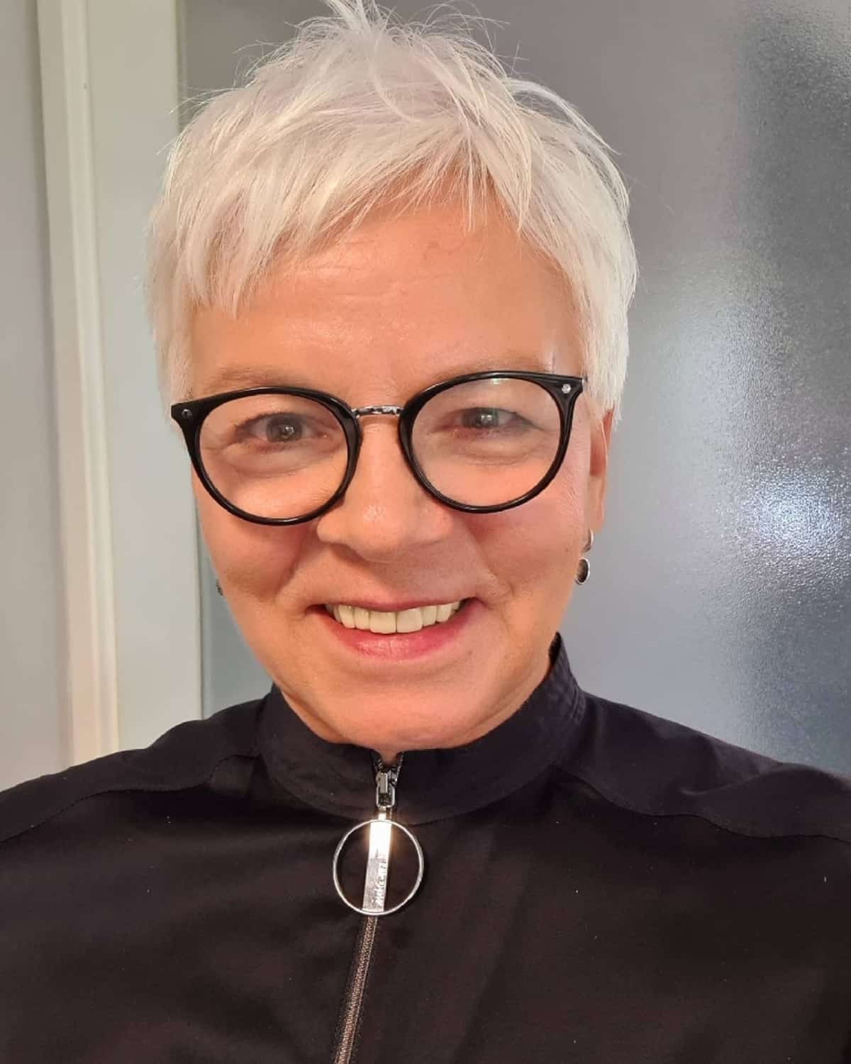 Very short pixie for an old lady with glasses