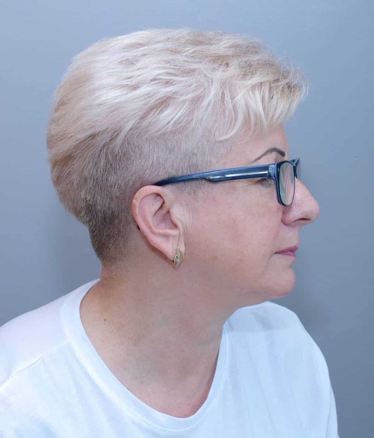 Tapered pixie for older women with glasses