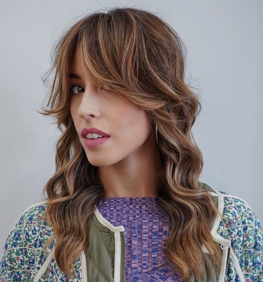 Side Swept Bangs on Wavy Hair