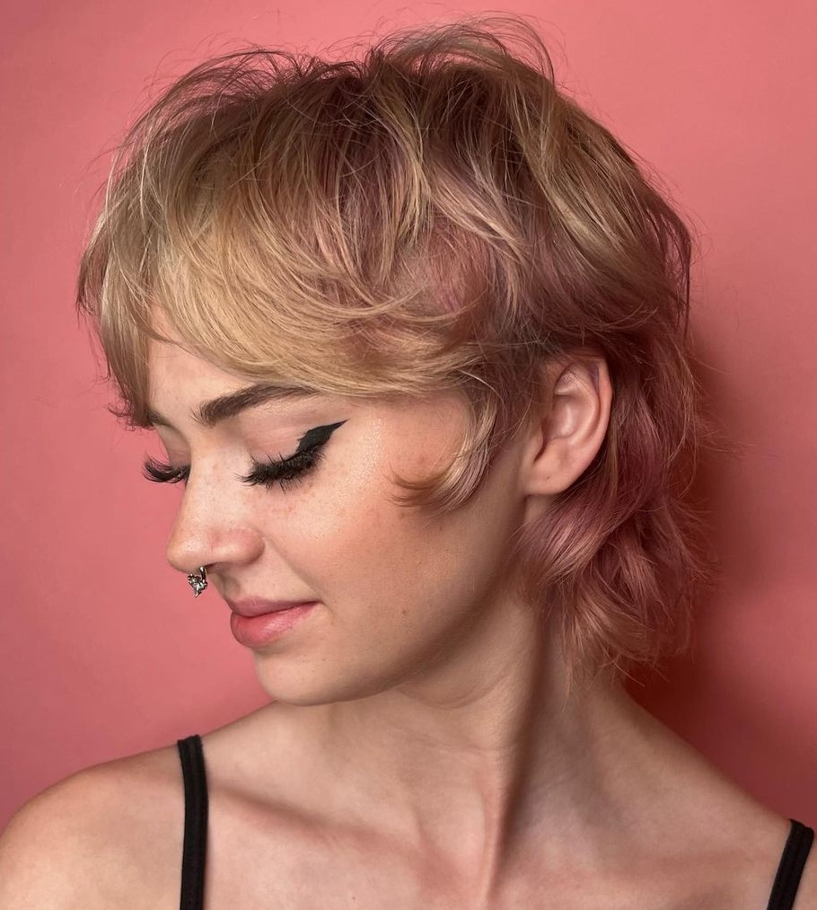 Shaggy Pixie Mullet with Rosy Tones