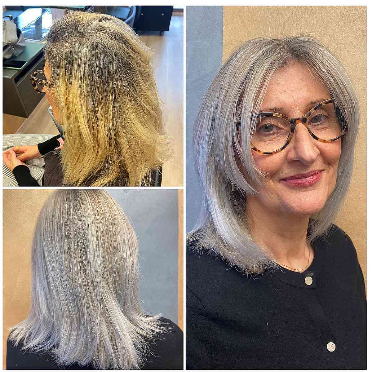 Silver Choppy Face-Framing Layered Bob