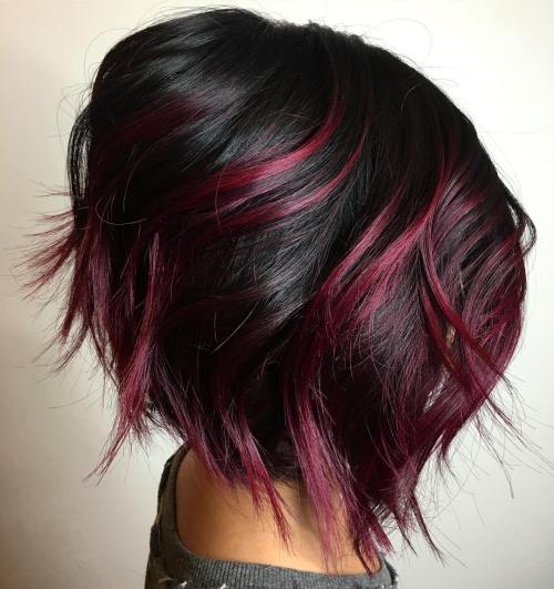 Black Bob With Cherry Red Balayage