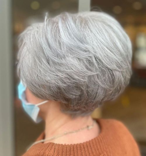 Short Silver Feathered Bob for Seniors