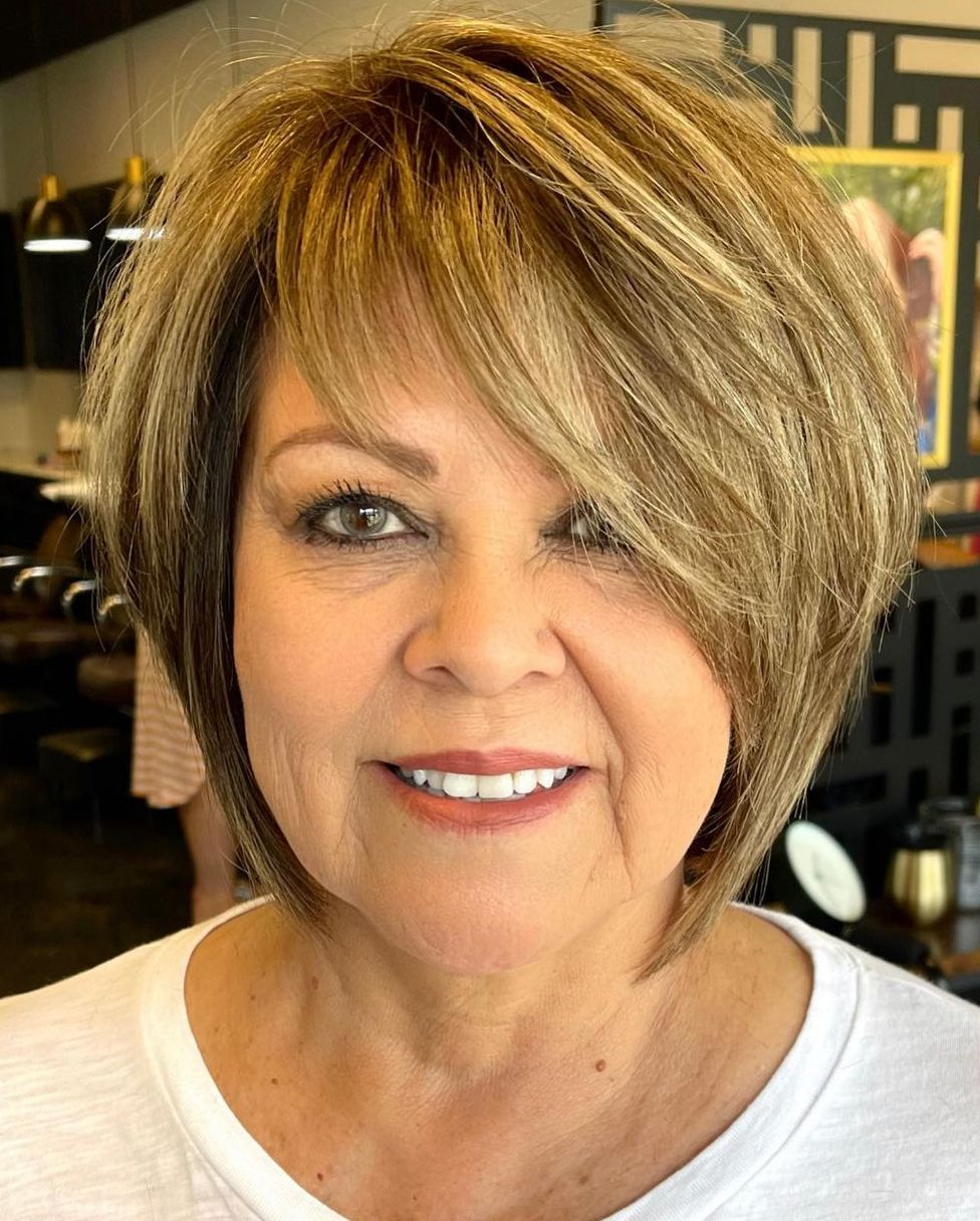 Rounded Bob With Side Bangs For Older Lady