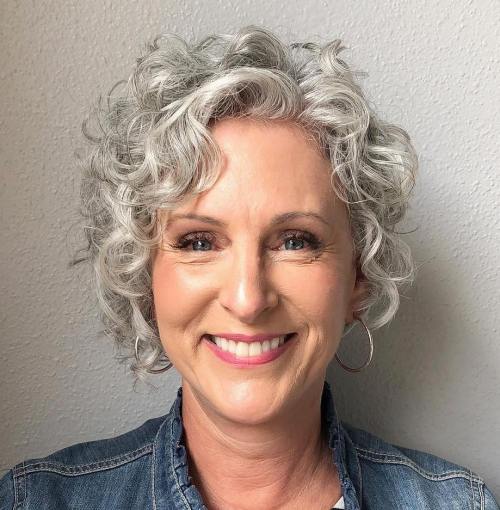 Short Curly Gray Hairstyle for Older Women