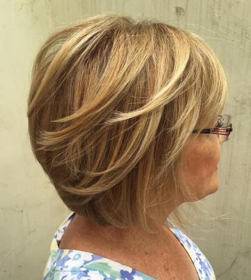 Layered Bob With Glasses For Over 60