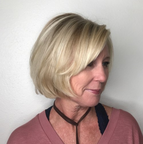 Chin-Length Blonde Bob for Older Women