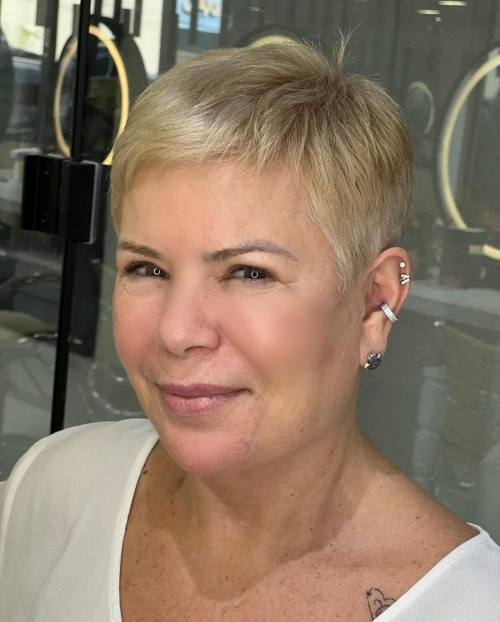 Very Short Blonde Pixie with Blended Grays