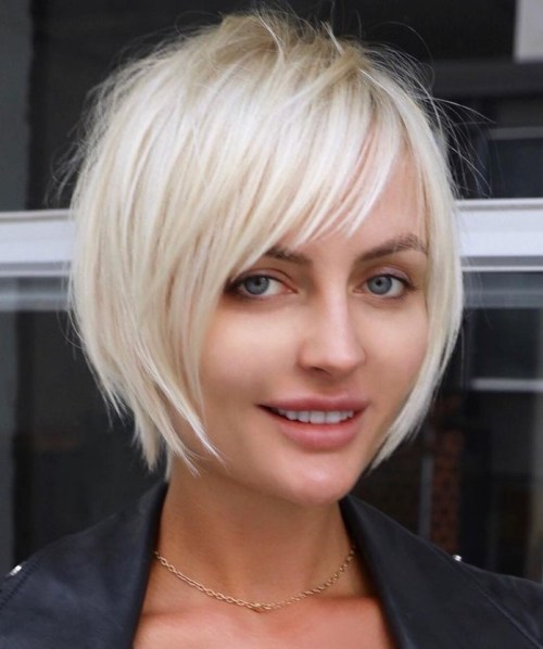 Short Layered Blonde Bob with Bangs