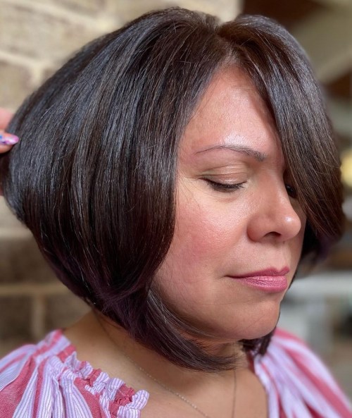 Inverted Bob with Side Bangs on Thick Hair