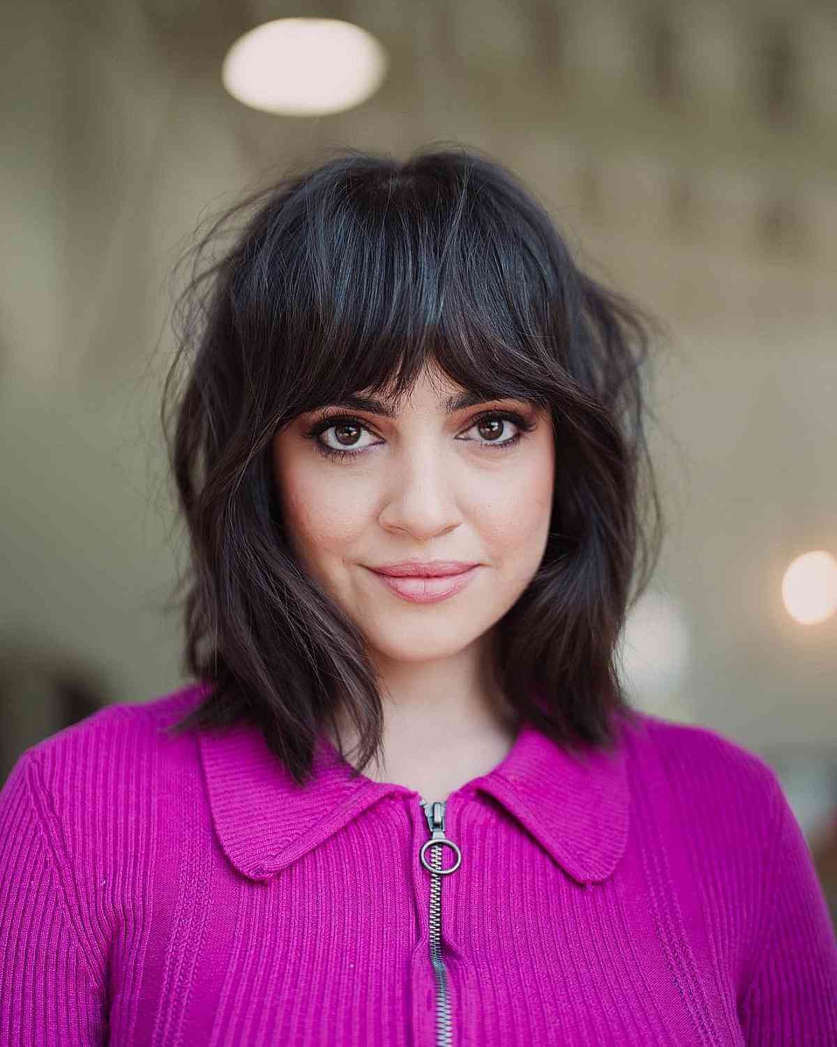 Jenna Ortega-Inspired Lob with Bangs