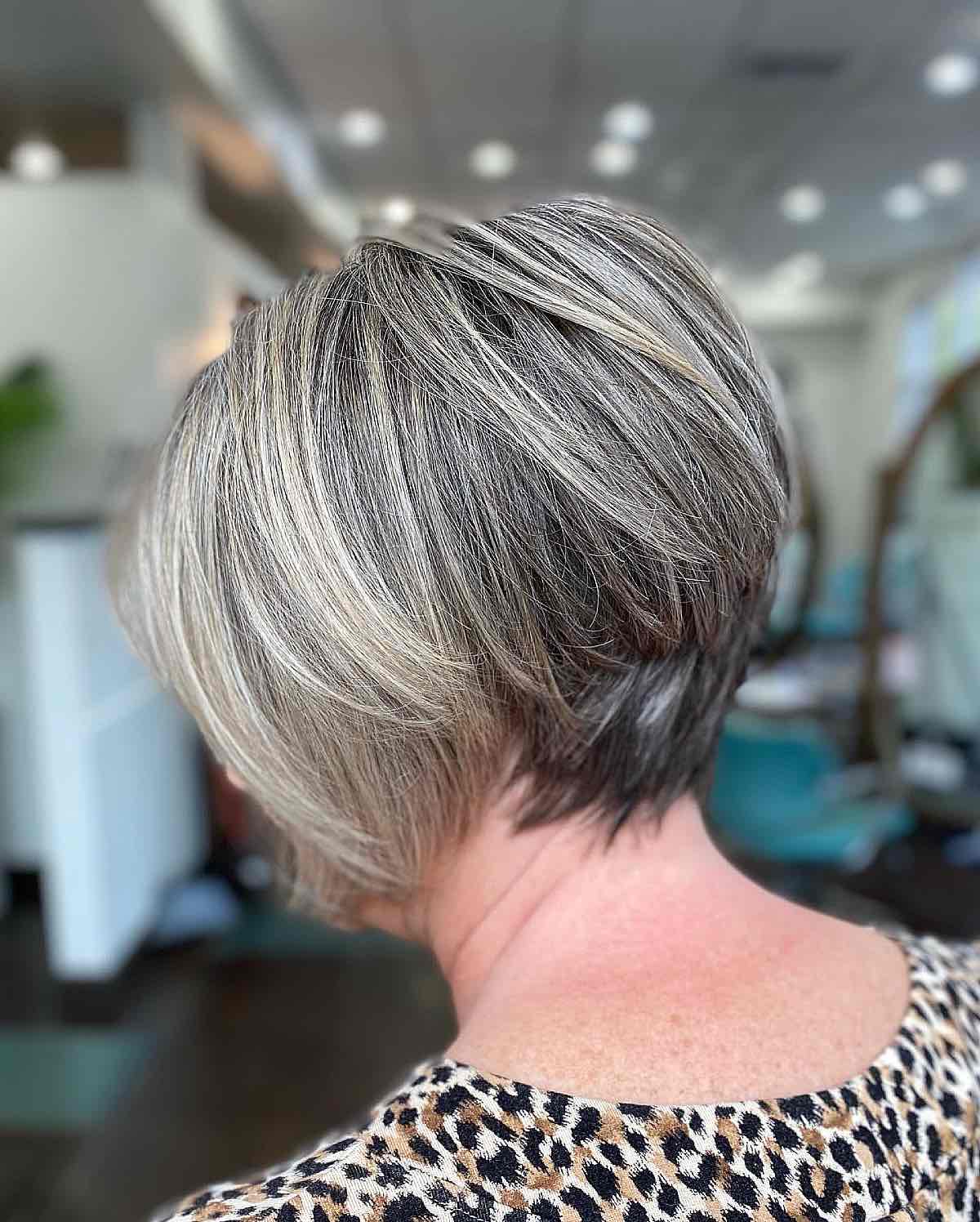 short layered bob with grey blending