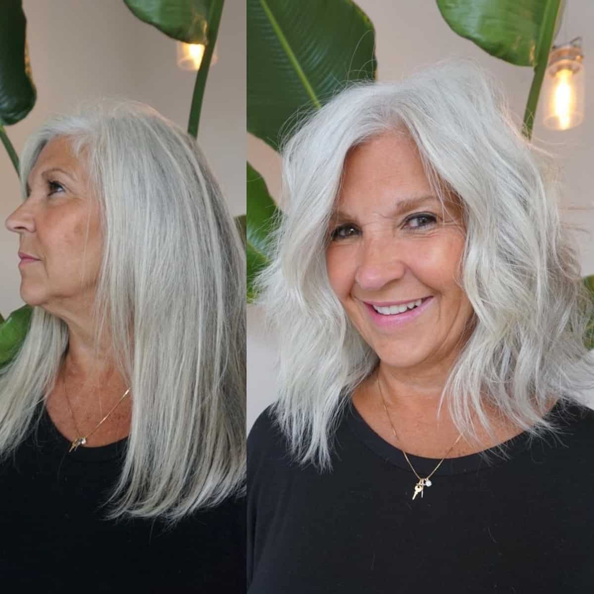 Long shaggy bob for women over 50