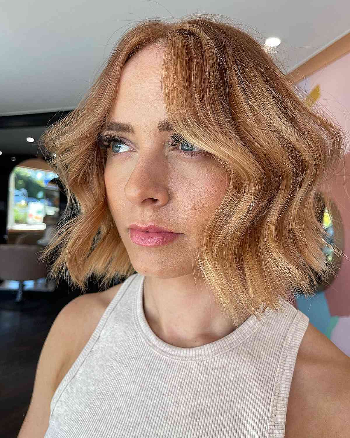 Tousled Warm Blonde Short Blunt Bob