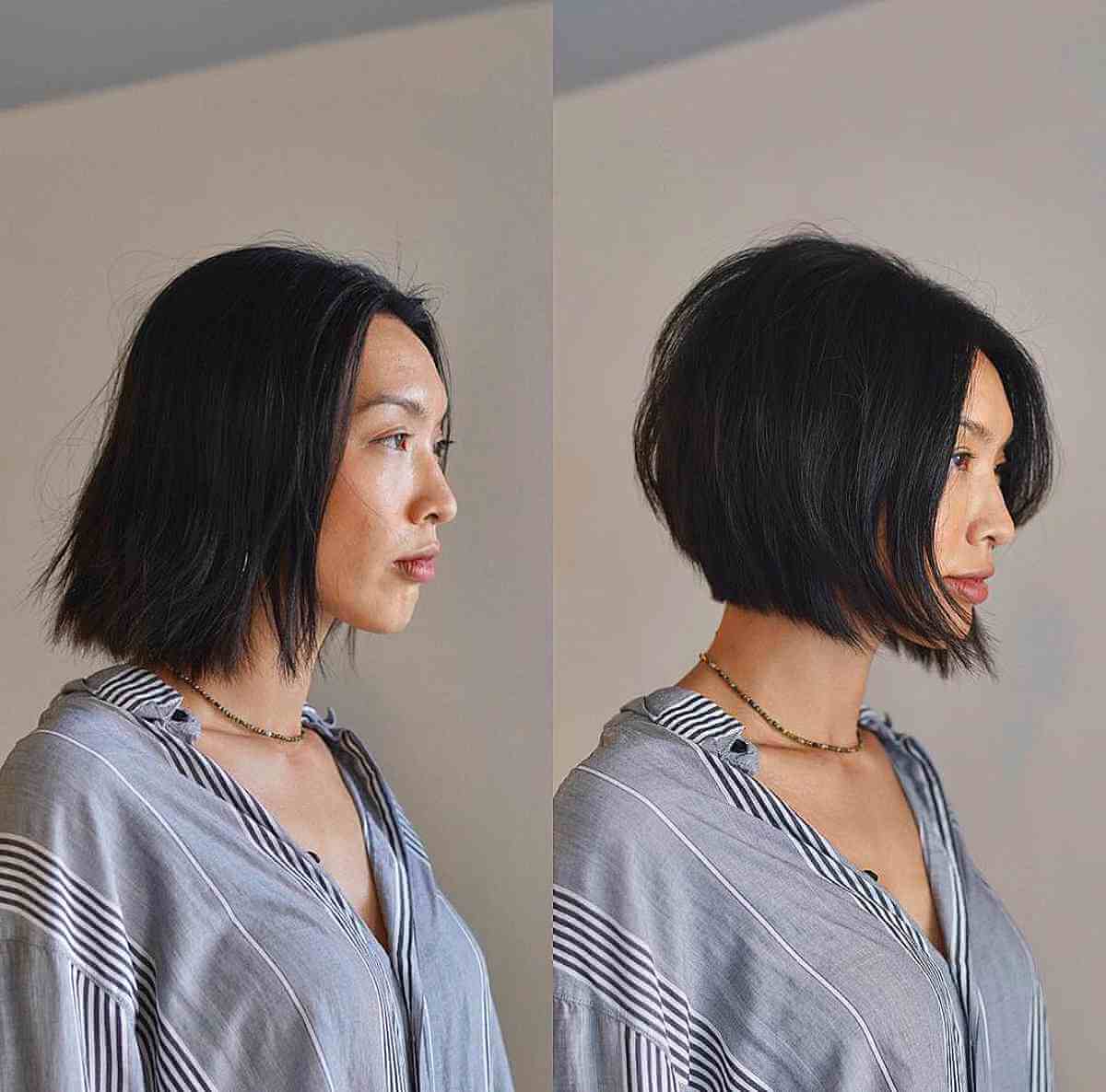 Blunt and Modern Jet Black Bob Cut