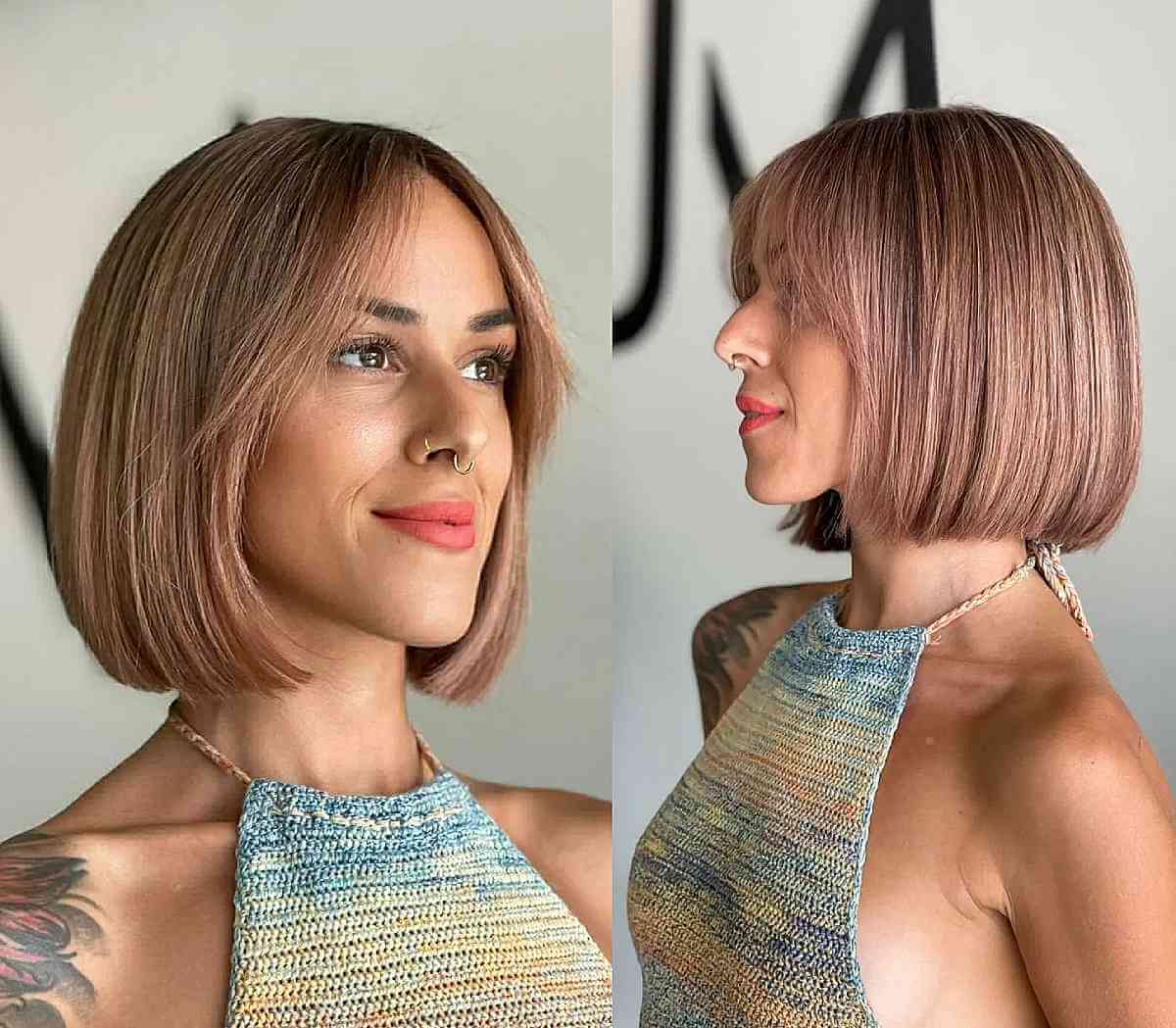 Flattering Rose Gold Blunt Bob for Short Hair