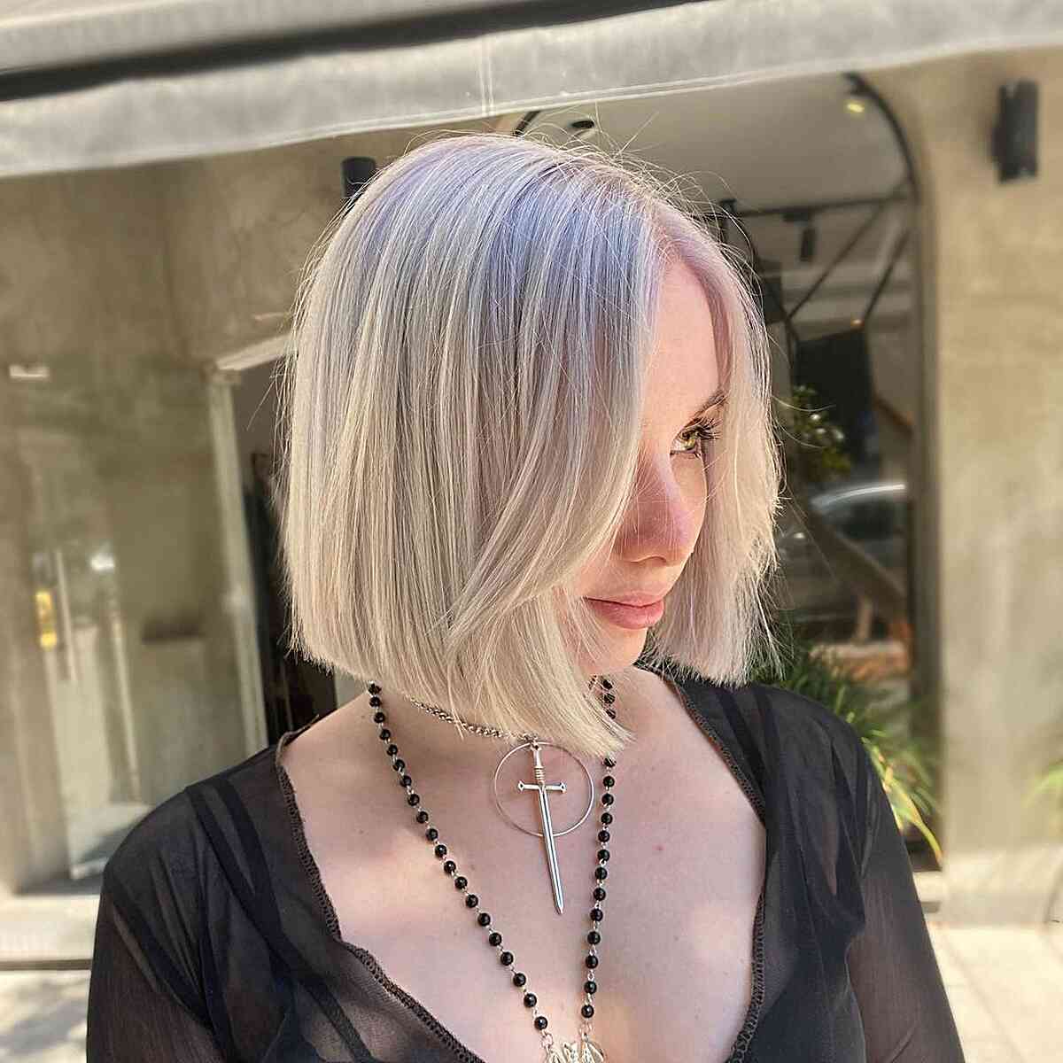 Platinum Blonde Blunt Box Bob with Face Frame for Short Hair