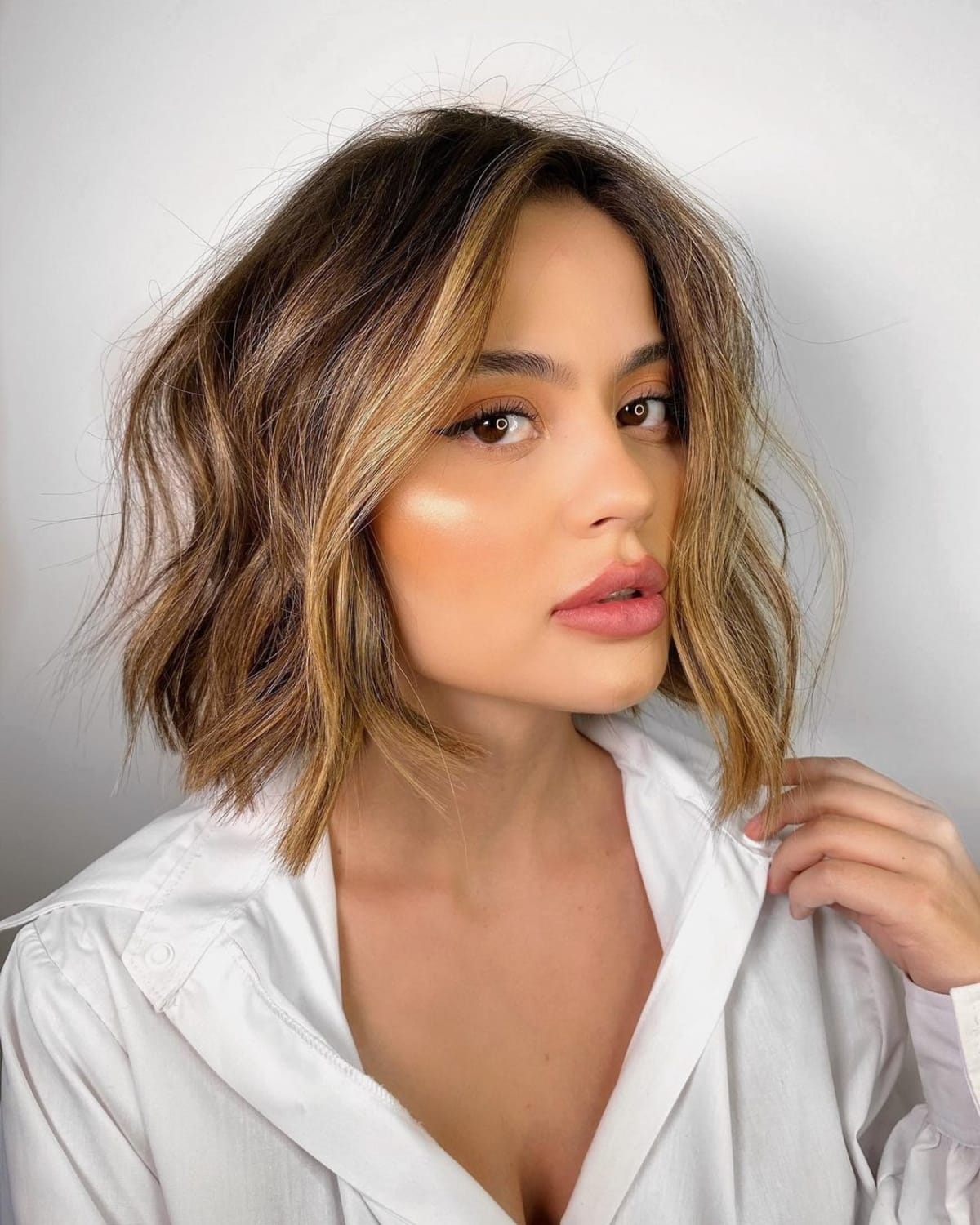 Short blunted bob with balayage