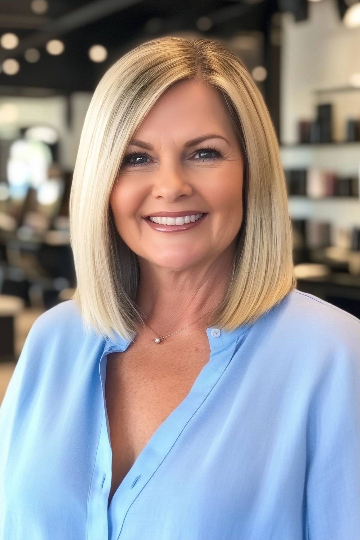 Shoulder-Length Longer Bob for Older Women with Round Faces