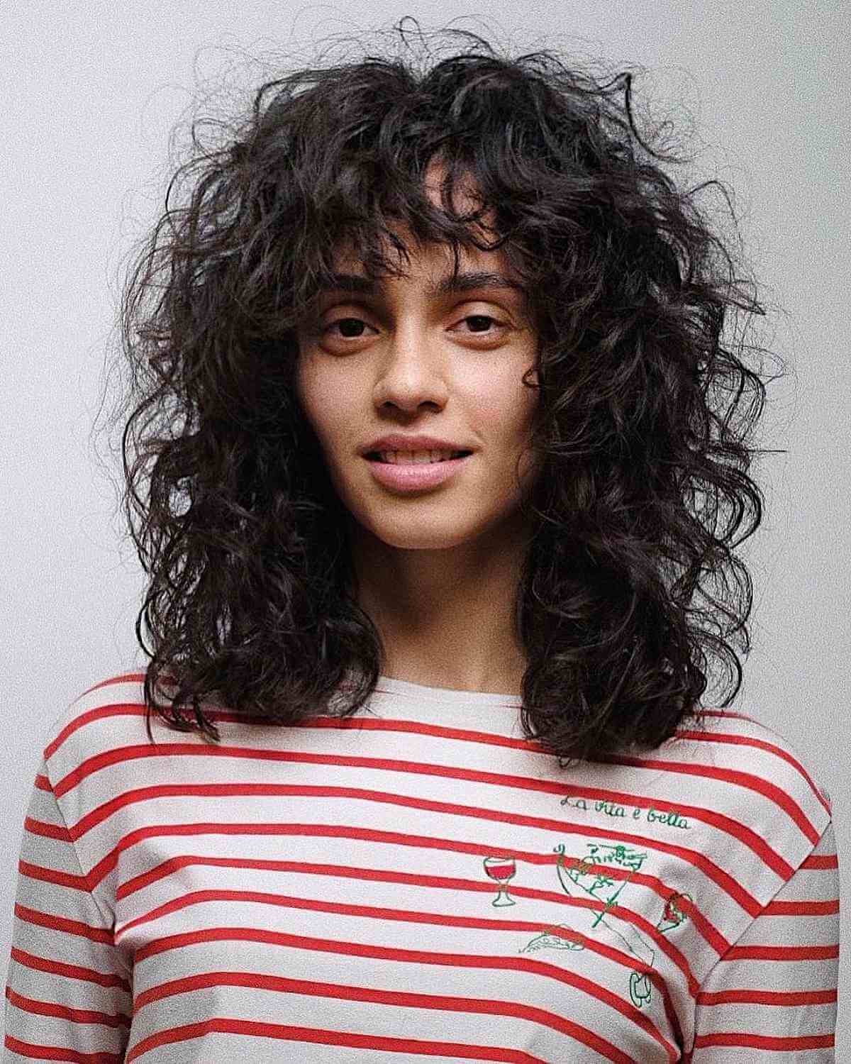 Charming Curly Shag with Choppy Bangs