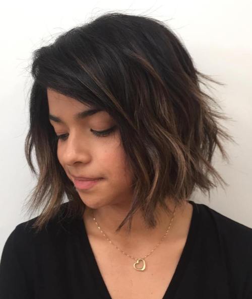 Black Shaggy Bob With Brown Balayage