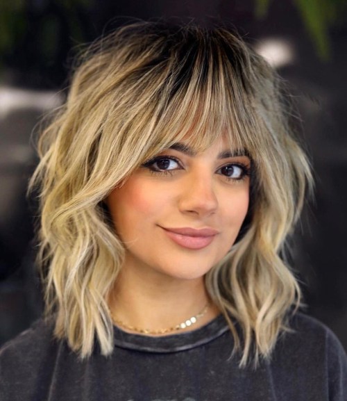 Blonde Shaggy Bob with Dark Roots