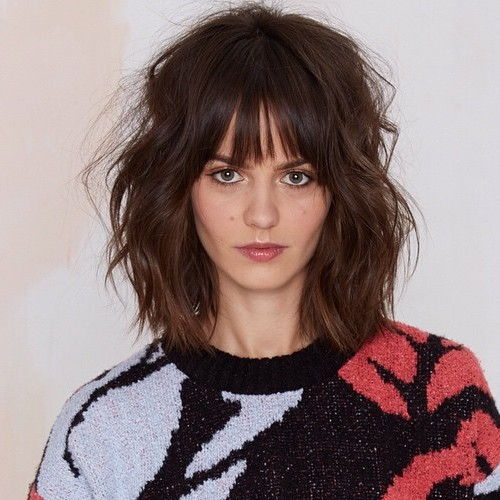 long shaggy brunette bob with bangs