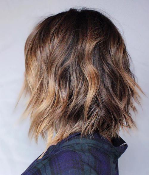 Wavy Brown Balayage Bob