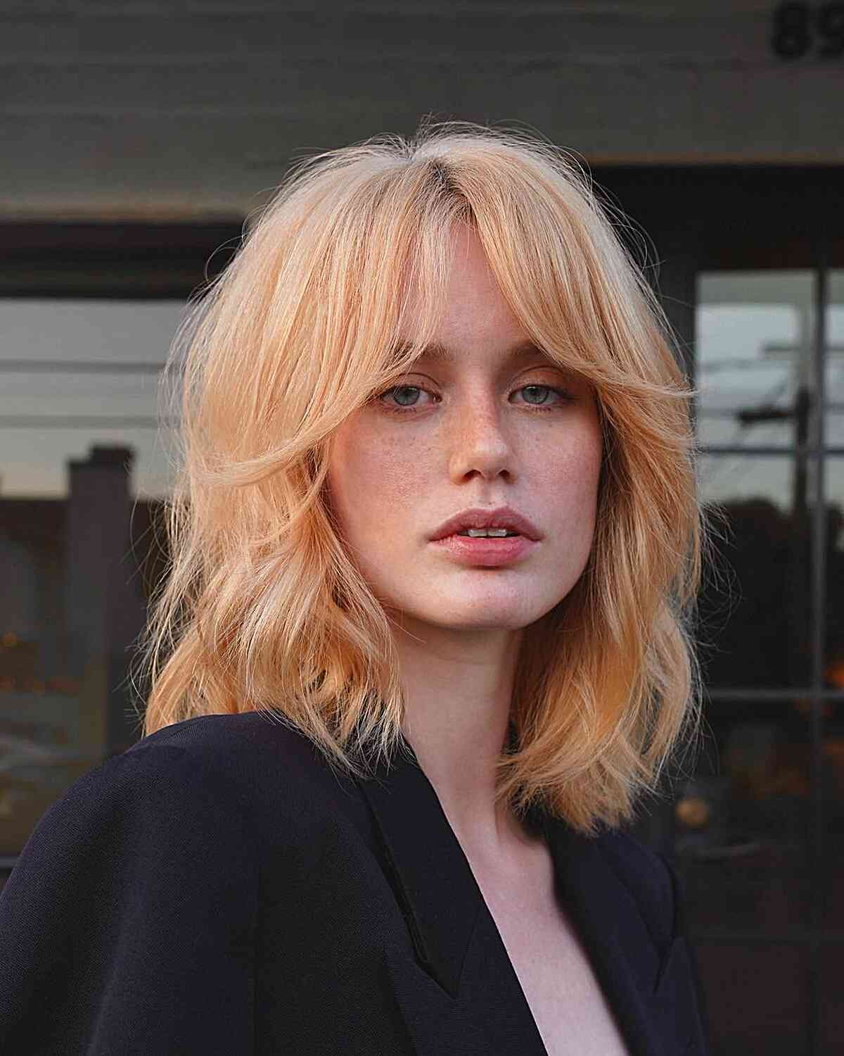 Peach-Toned Lob with Curtain Fringe