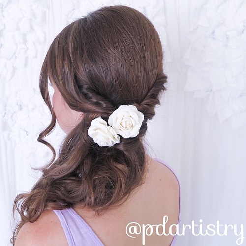 Curly Side Ponytail With Twists And Flower