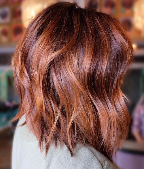 Burgundy And Copper Balayage Lob