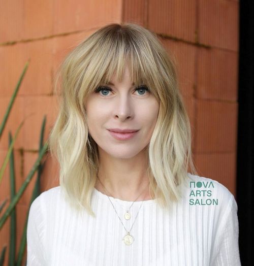 Blonde Long Bob With Bangs