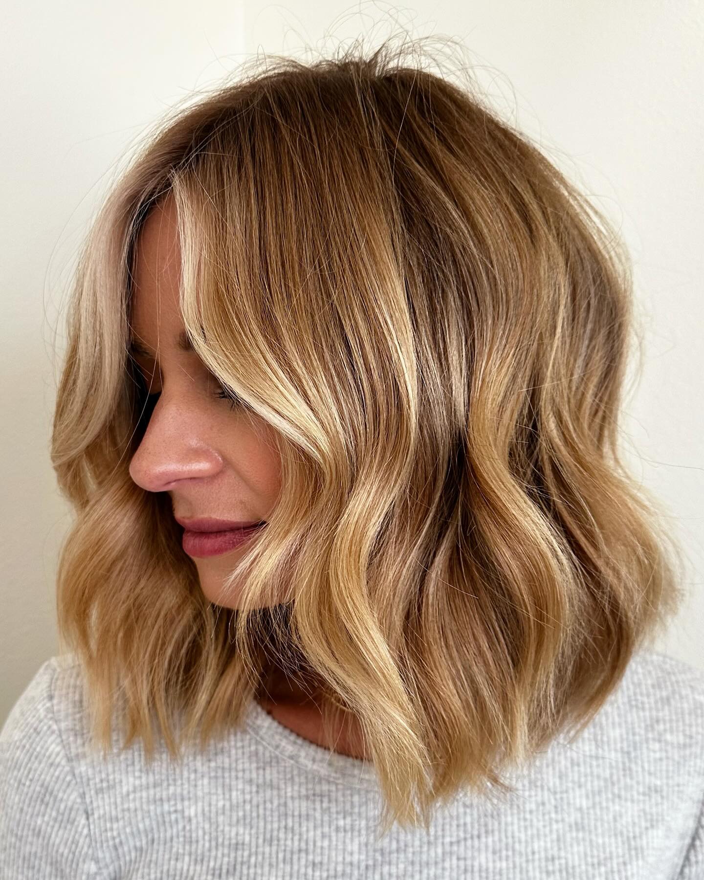 Blunt Long Bob in Caramel and Honey Blonde Shade