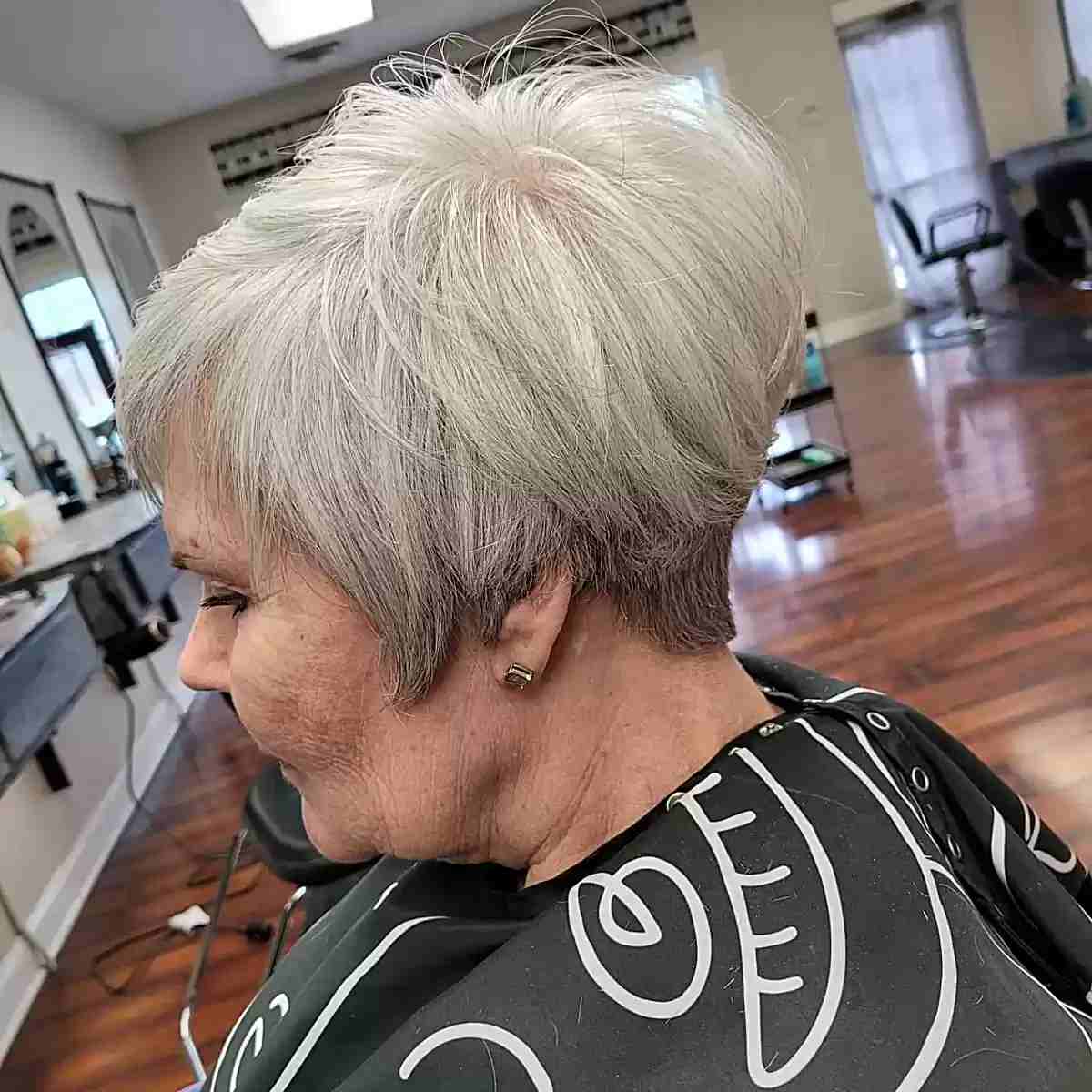 Voluminous Ear-Length Pixie Bob with Tapered Nape for women over the age of 50