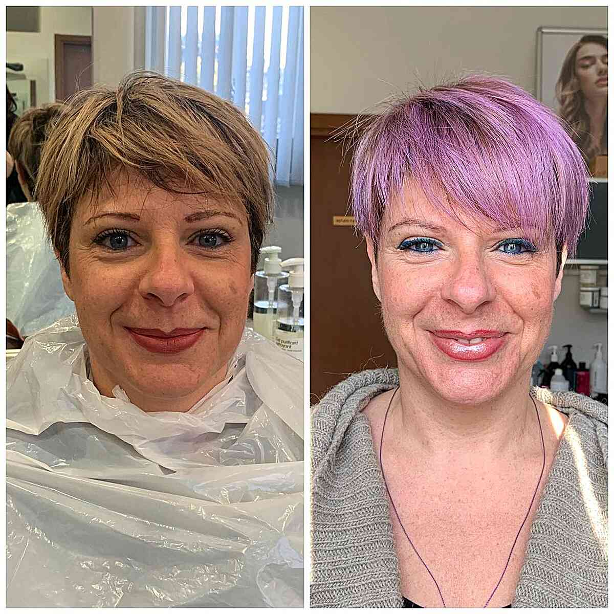 Side-Swept Pixie with Lilac Babylights for Women in their 50s