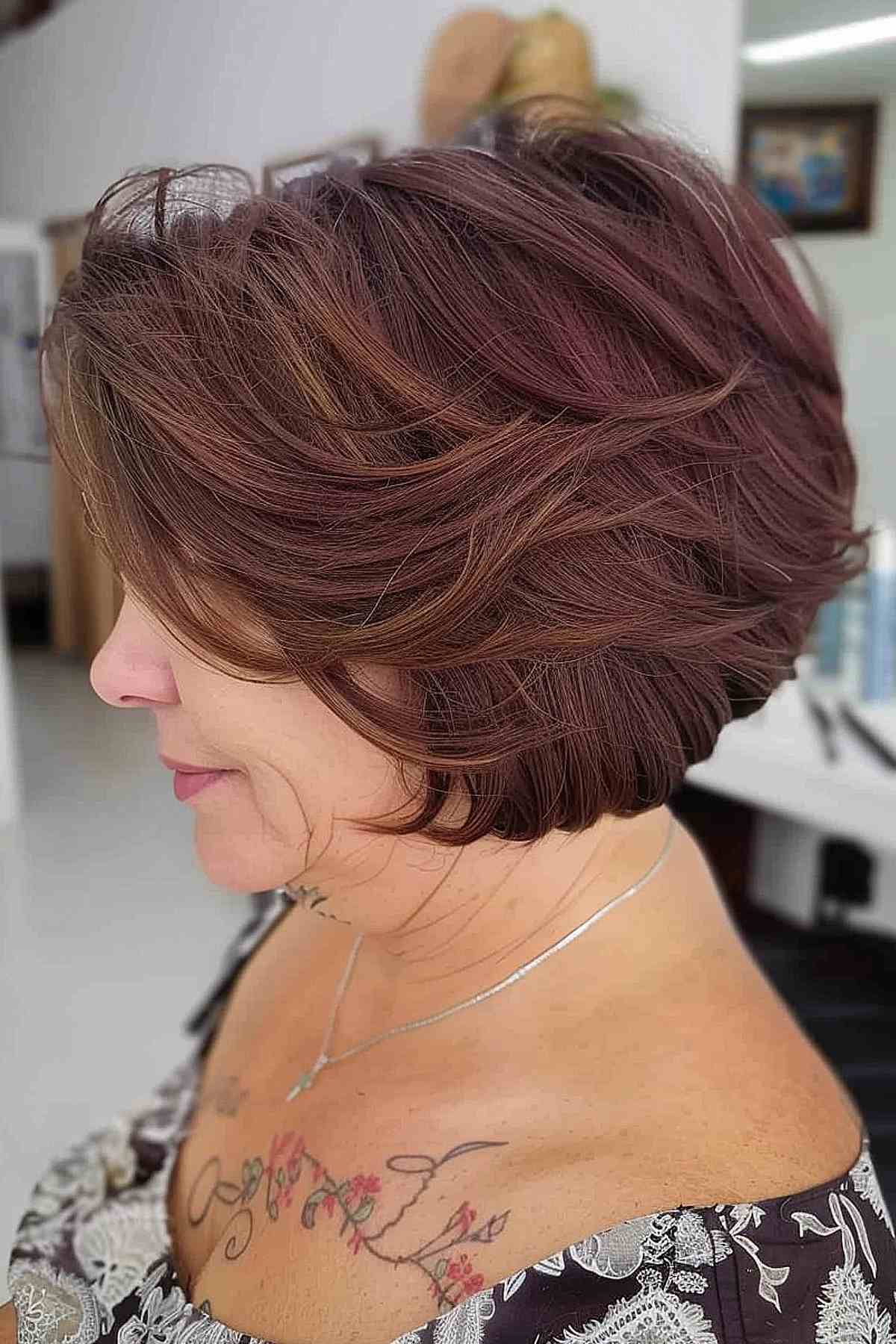 Graduated layered bob for mature women in their 50s