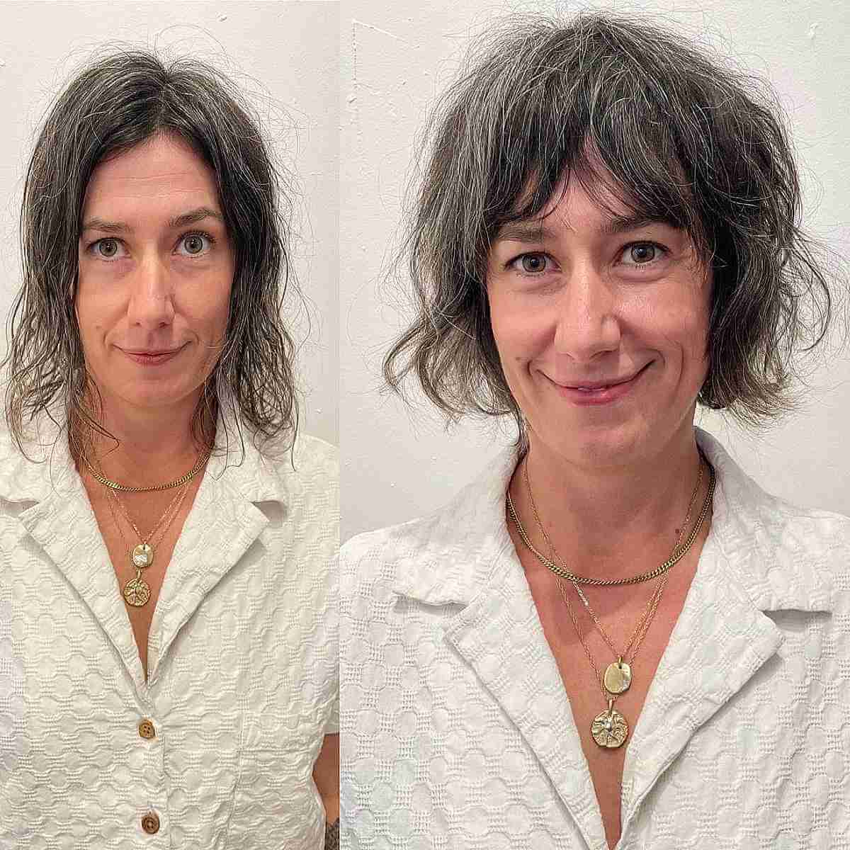 Short Messy Waves and Fringe for Bobbed Hair for 50-Year-Olds