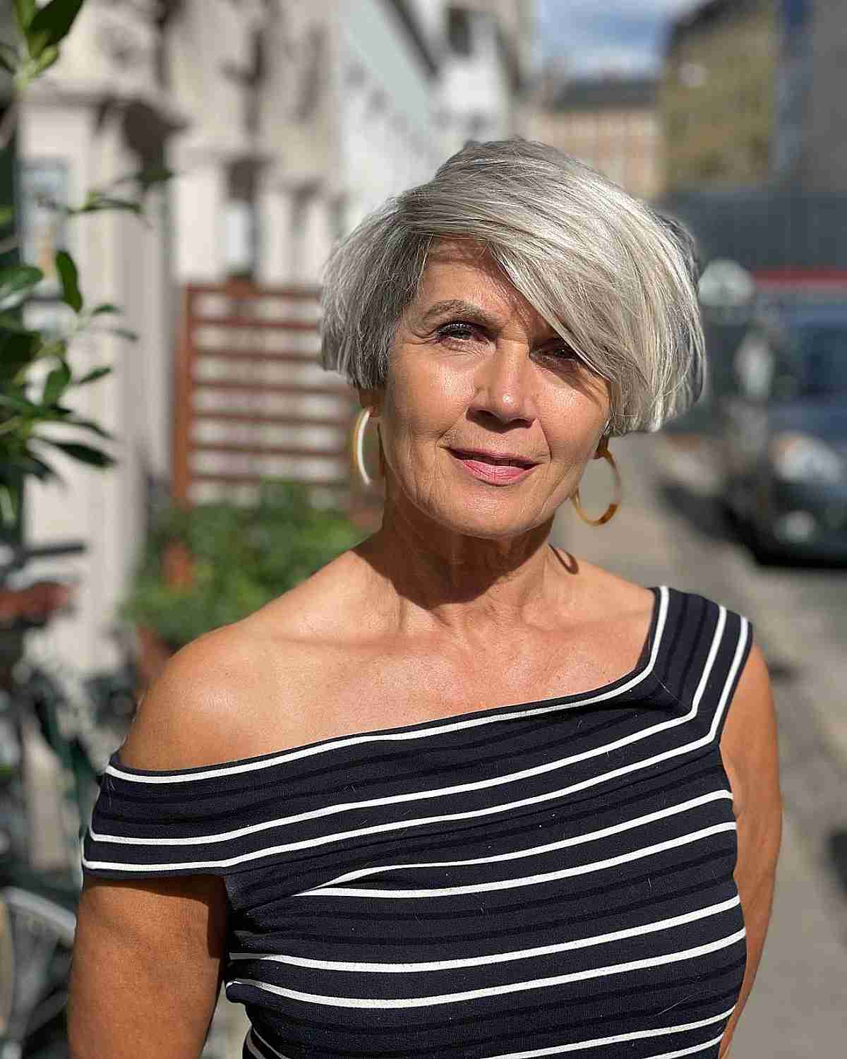 Deep Side-Parted Short Bob on Grey Hair for Ladies Past 50