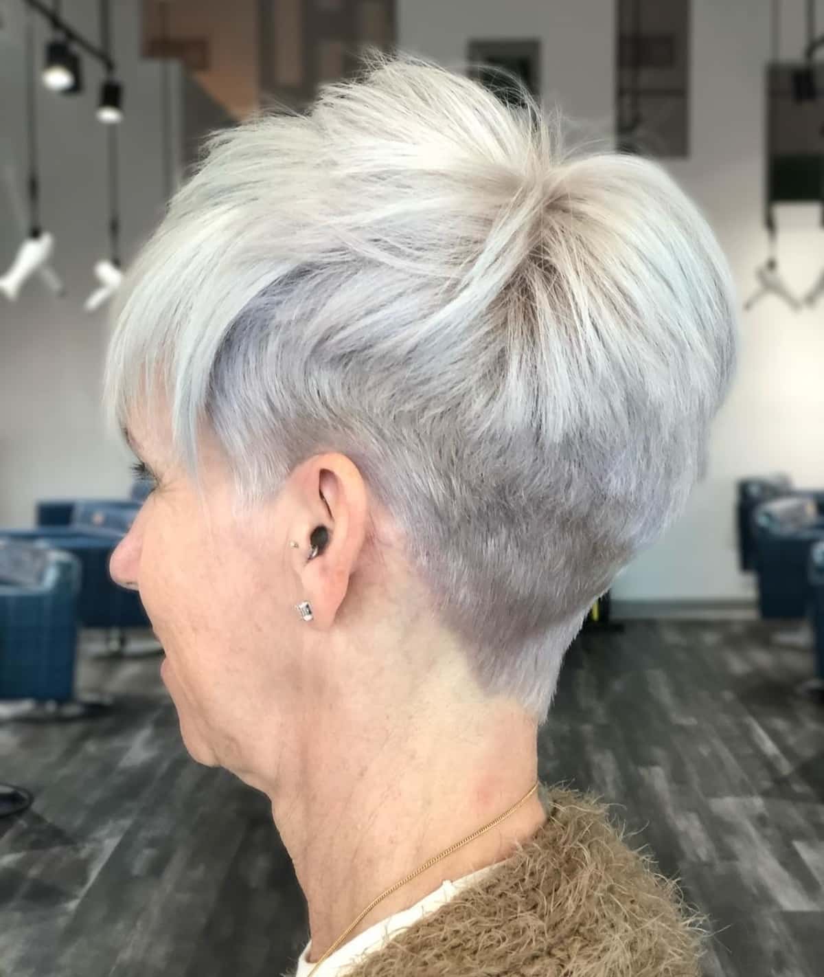 Grey undercut pixie for youthful senior ladies past 50