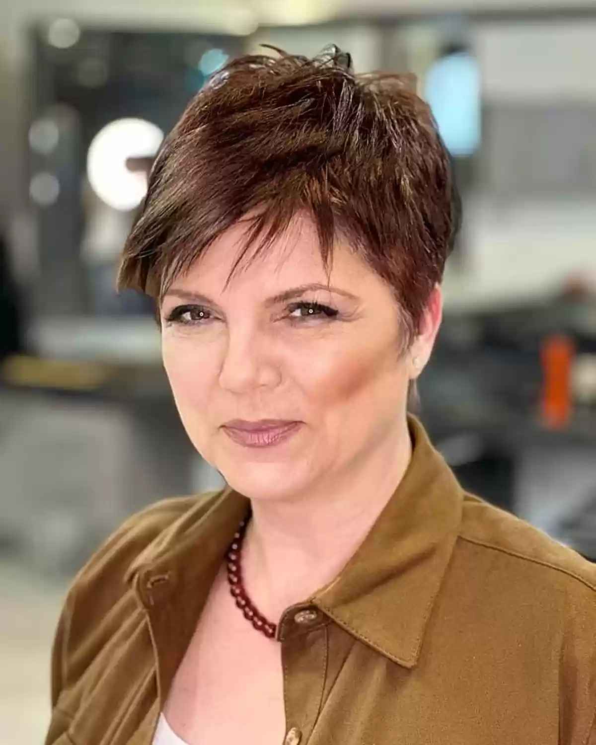 Choppy Side-Swept Pixie Cut for 50-year-Olds