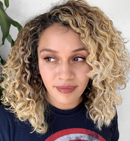 Layered Bob and Blonde Balayage for Naturally Curly Hair