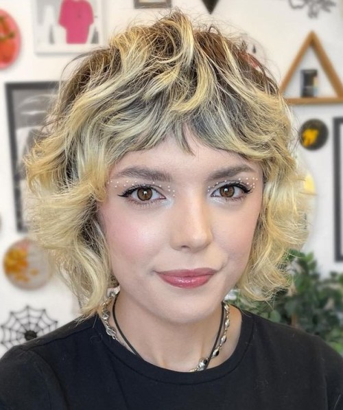 Short Shaggy Bob with Chunky Blonde Highlights