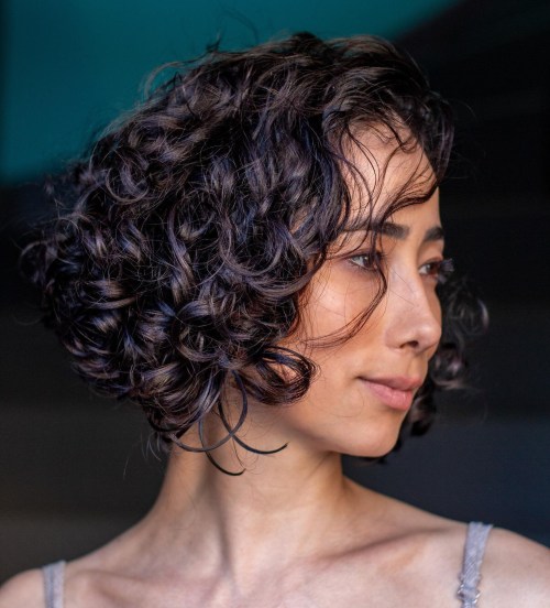 Short Stacked Bob for Curly Wavy Hair