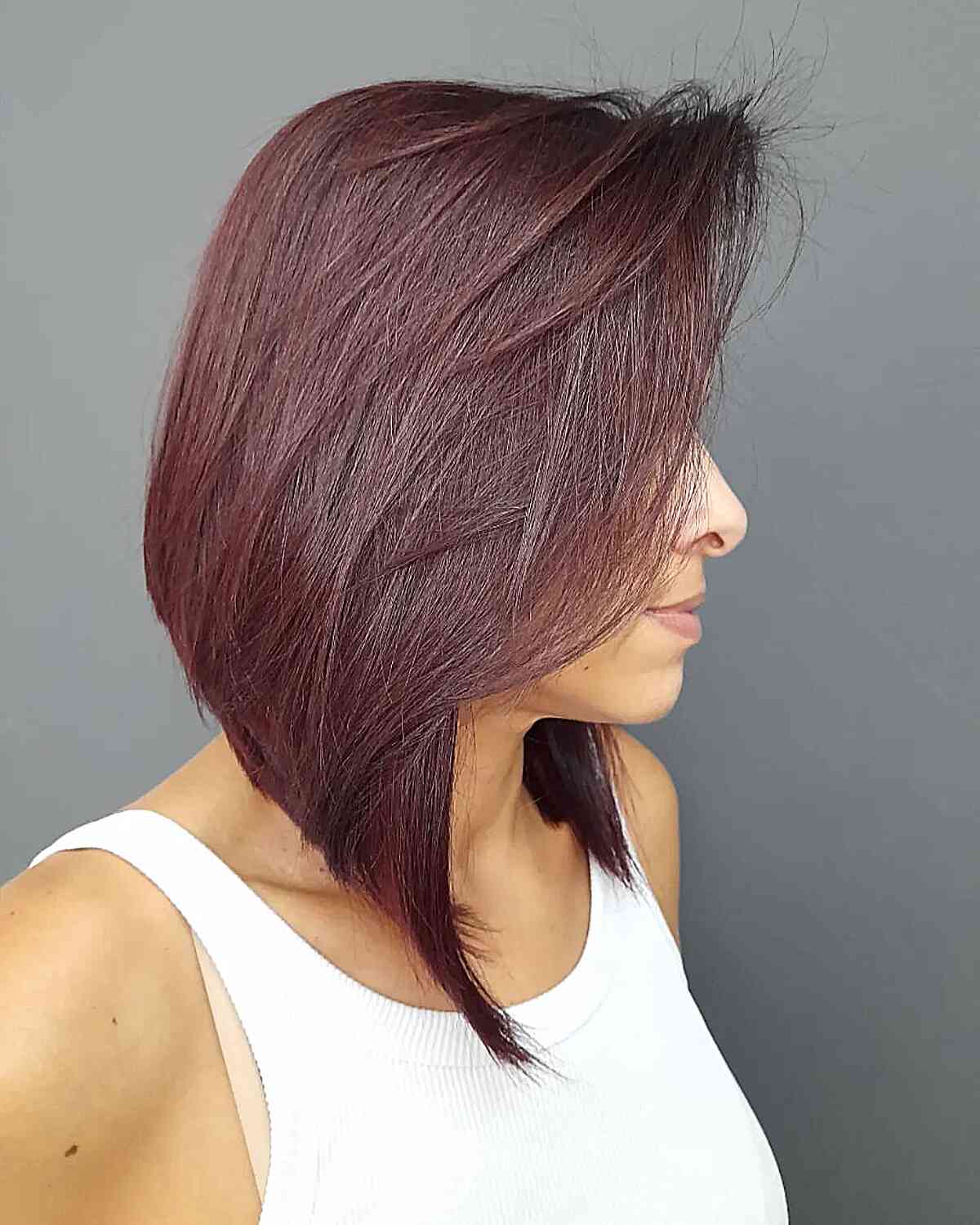 Long Mahogany A-Line Bob with Layers